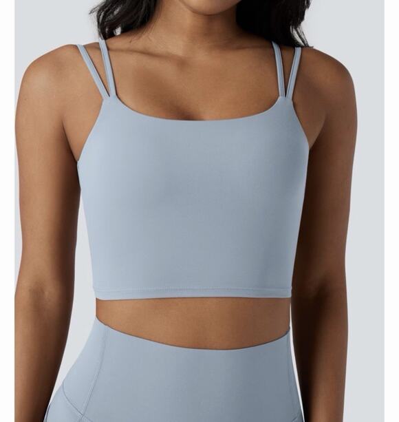 Halara Tops - Halara Women's Blue Cropped Tank Top Square Neck Strappy Open Back Stretch Yoga